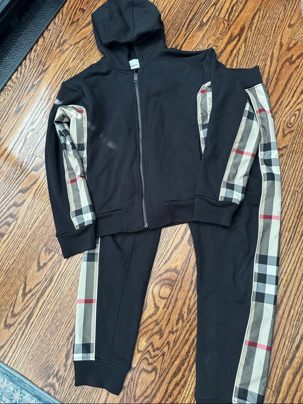 Burberry Black Zip Hoodie and Joggers with Signature Plaid Trim